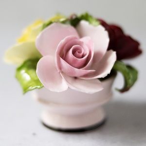 Denton England bone china pink posy vintage roses flower figurine note damage